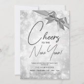 Invitation MODERNE Saint-Sylvestre Argent Champagne Bokeh Nœu (Devant)