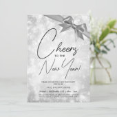 Invitation MODERNE Saint-Sylvestre Argent Champagne Bokeh Nœu (Debout devant)