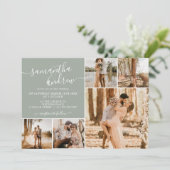 Invitation Moderne sauge vert script 6 photos mariage (Debout devant)