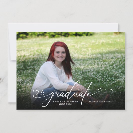 Invitation Moderne Script 2 Photo Graduation horizontale (Devant)