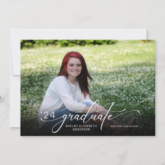 Invitation Moderne Script 2 Photo Graduation horizontale (Devant)