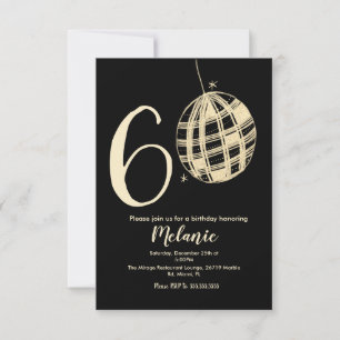 Invitation Moderne Script 60th Gras Noir Disco Paillettes