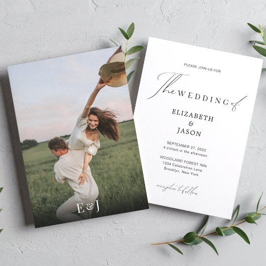 Invitation Moderne Script Calligraphie Monogramme Mariage pho