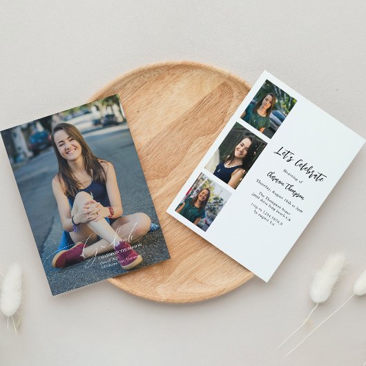 Invitation Moderne Script Calligraphie Photo Graduation