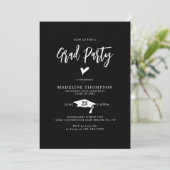 Invitation Moderne Script Coeur Grad Party Black Graduation (Debout devant)