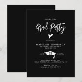 Invitation Moderne Script Coeur Grad Party Black Graduation (Devant / Derrière)
