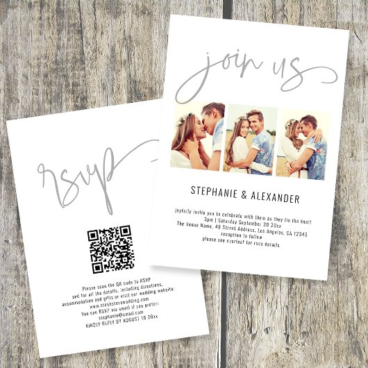 Invitation Moderne Script de mariage "3 Photos Rejoignez-nous