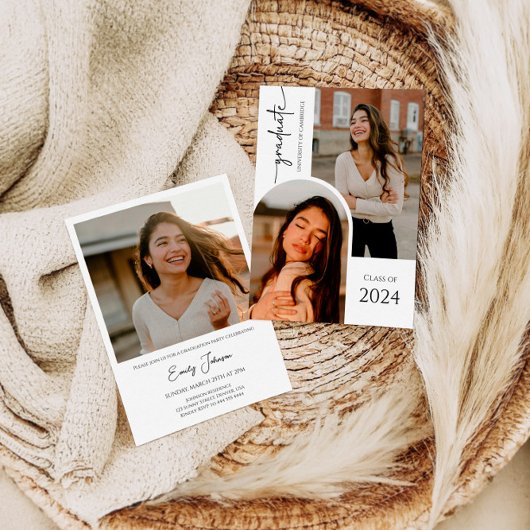 Invitation Moderne Script Graduate Photo Collage Graduation