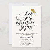 Invitation Moderne Script Graduation Gold Casquette Party Inv (Devant)