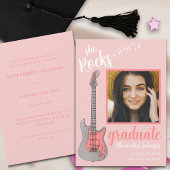 Invitation Moderne Script Gradué Photo Guitare rose