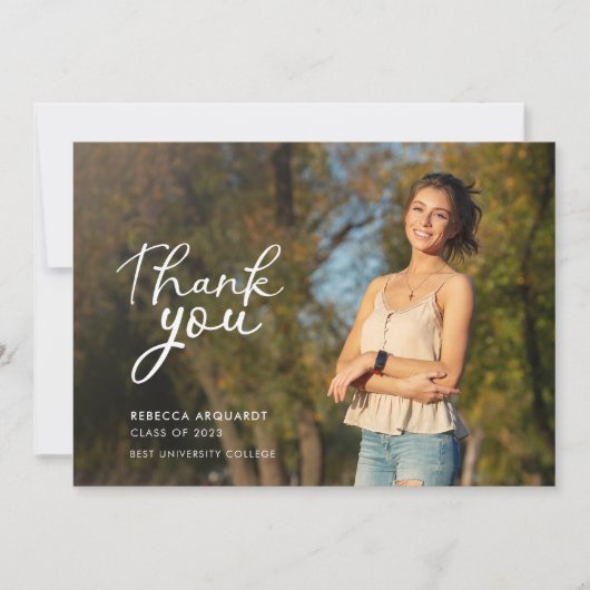 Invitation Moderne Script Photo Graduation 2026 Merci (Devant)