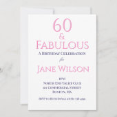 Invitation Moderne Script Rose Navy 60 Anniversaire Fabuleux (Devant)
