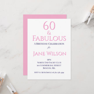 Invitation Moderne Script Rose Navy 60 Anniversaire Fabuleux