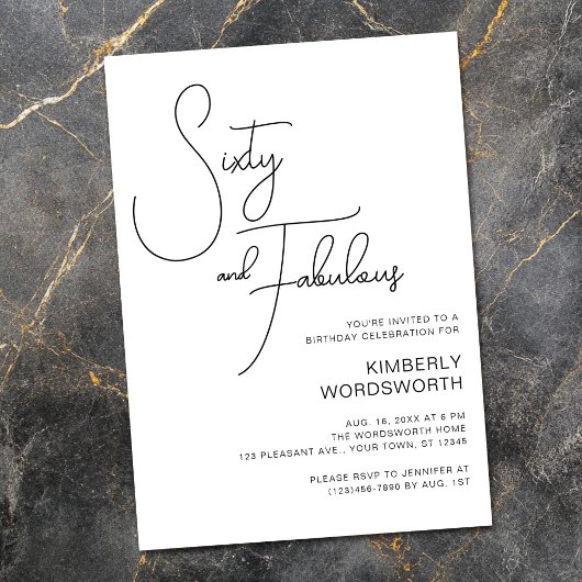 Invitation Moderne Script Soixante et Merveilleux 60e Anniver