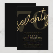Invitation Moderne Script Soixante Noir Or 70e Fête d'Anniver (Devant / Derrière)