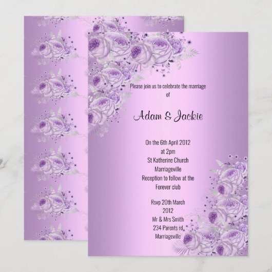 Invitation Moderne Silver Lilac Purple floral ÉLÉGANT MARIAGE (Devant / Derrière)