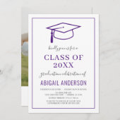 Invitation Moderne Simple 2023 Graduation Photo violet (Devant / Derrière)