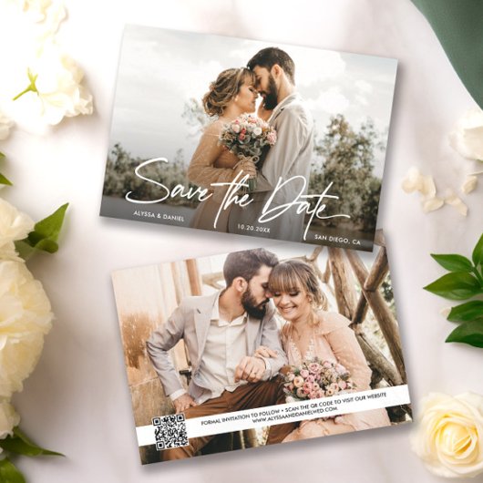 Invitation Moderne Simple 2 photo Code QR mariage site web
