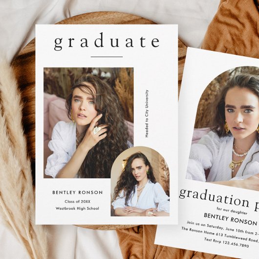 Invitation Moderne Simple 3 Photo Graduation