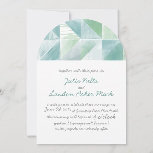 Invitation Moderne Simple Abstrait Bleu et Mariage de menthe (Dos)