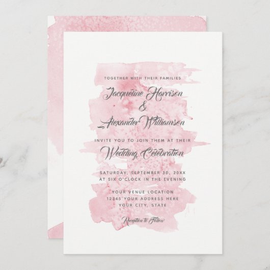 Invitation Moderne Simple Aquarelle Laver Pinceau rose (Devant / Derrière)