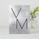 Invitation Moderne Simple Argent Faux Foil Initiales Mariage