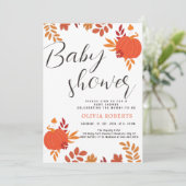 Invitation moderne simple automne Citrouille Baby shower feui (Debout devant)