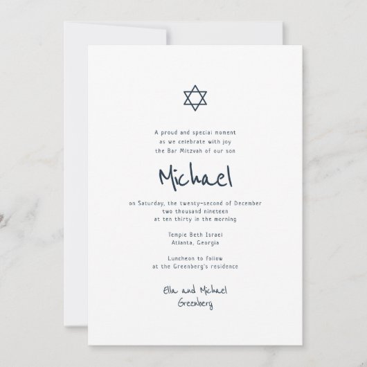 Invitation Moderne + Simple Bar Mitzvah (Devant)