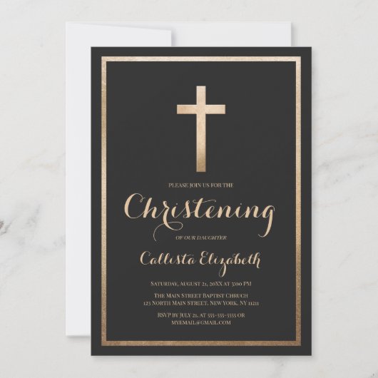 Invitation Moderne Simple Black Gold Cross Border Christing (Devant)