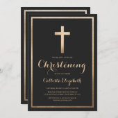 Invitation Moderne Simple Black Gold Cross Border Christing (Devant / Derrière)