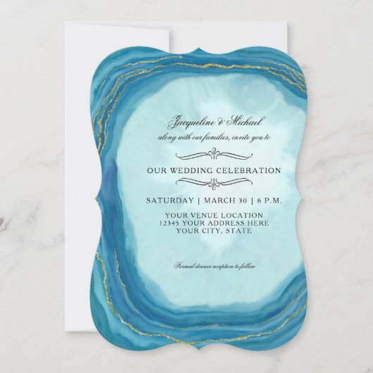 Invitation Moderne Simple Blue Agate Géode Typographie Gem Ro (Devant)