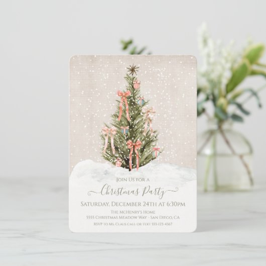 Invitation Moderne Simple Boho Bow Christmas Tree Party (Debout devant)