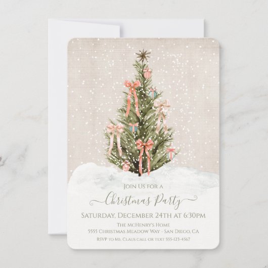 Invitation Moderne Simple Boho Bow Christmas Tree Party (Devant)