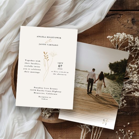 Invitation Moderne simple Boho Floral Photo Mariage
