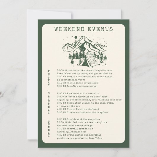 Invitation Moderne Simple Camping Bachelorette Week-end (Dos)