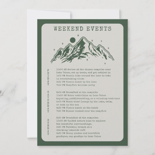 Invitation Moderne Simple Camping Bachelorette Week-end (Dos)