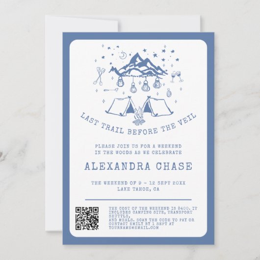 Invitation Moderne Simple Camping Bachelorette Week-end (Devant)