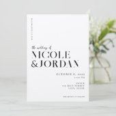 Invitation Moderne Simple Chic Noir et Mariage Ecru (Debout devant)