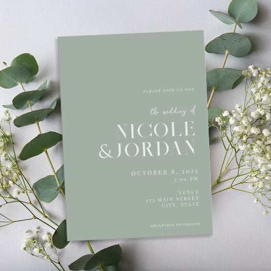 Invitation Moderne Simple Chic Sage Mariage Vert