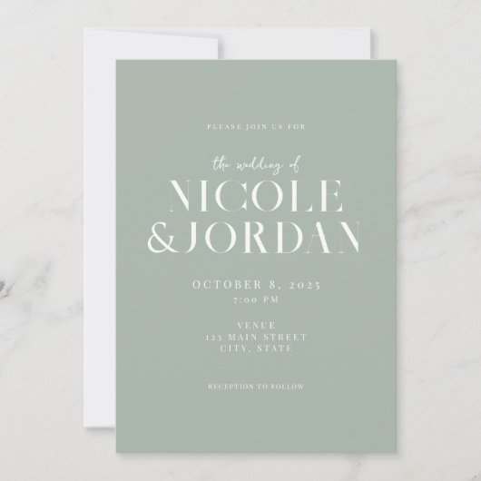 Invitation Moderne Simple Chic Sage Mariage Vert (Devant)