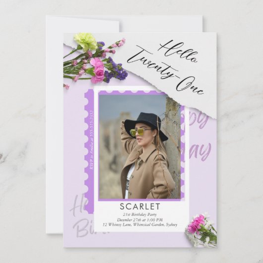 Invitation Moderne simple chic violet 21e anniversaire (Devant)