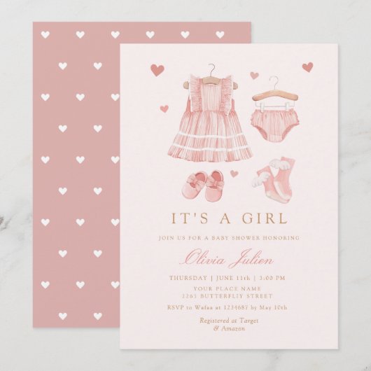 Invitation Moderne Simple Cute Boho Vêtements Baby shower fil (Devant / Derrière)