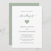 Invitation Moderne Simple Cute Heart Green Sage Mariage (Devant / Derrière)