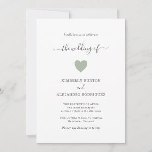 Invitation Moderne Simple Cute Heart Green Sage Mariage