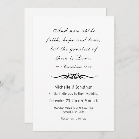 Invitation Moderne Simple Design Bible Verse Mariage chrétien (Devant / Derrière)