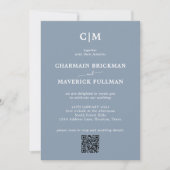 Invitation Moderne simple Dusty Blue Monogram Mariage de code (Devant)