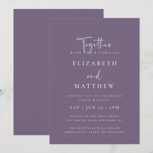 Invitation Moderne simple élégant Mariage de typographie chic (Devant / Derrière)