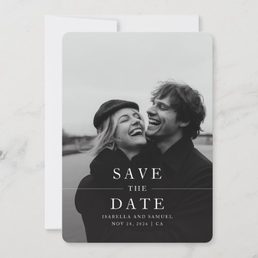 Invitation Moderne Simple Élégant Mariage Photo Enregistrer L (Devant)