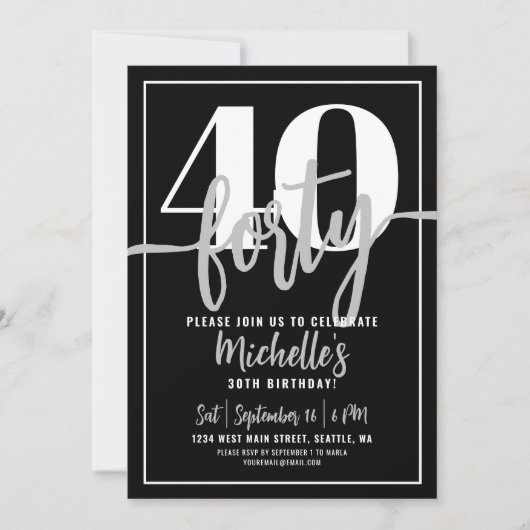 Invitation Moderne Simple élégant Script 40e fête d'anniversa (Devant)