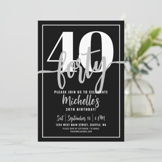 Invitation Moderne Simple élégant Script 40e fête d'anniversa (Debout devant)